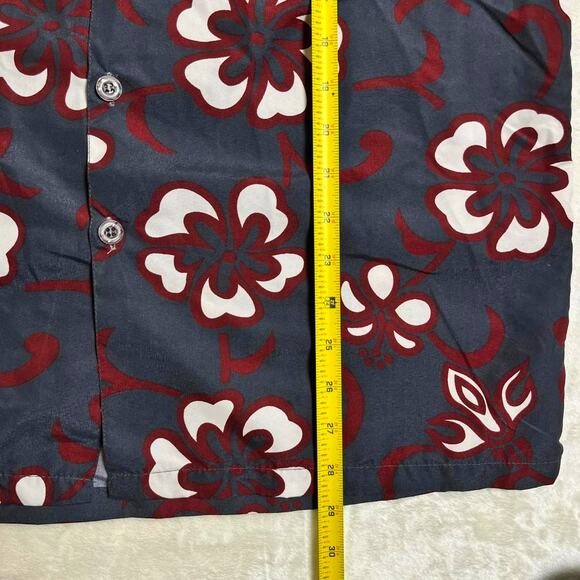 Vintage Hawaiian Shirt Mens L XL Gray White Crimson Flower Aloha Luau Pig Roast - Picture 7 of 8